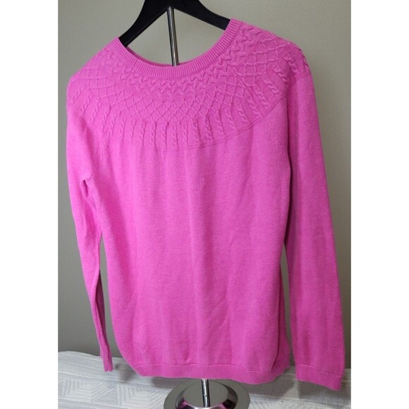 Talbots Cotton Cashmere Cable Yoke Sweater – Size M Bright Pink - Picture 3 of 8